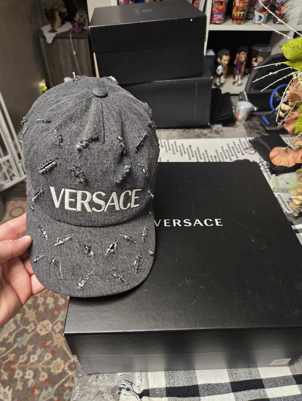 Versace Gray Distressed Logo Baseball Cap